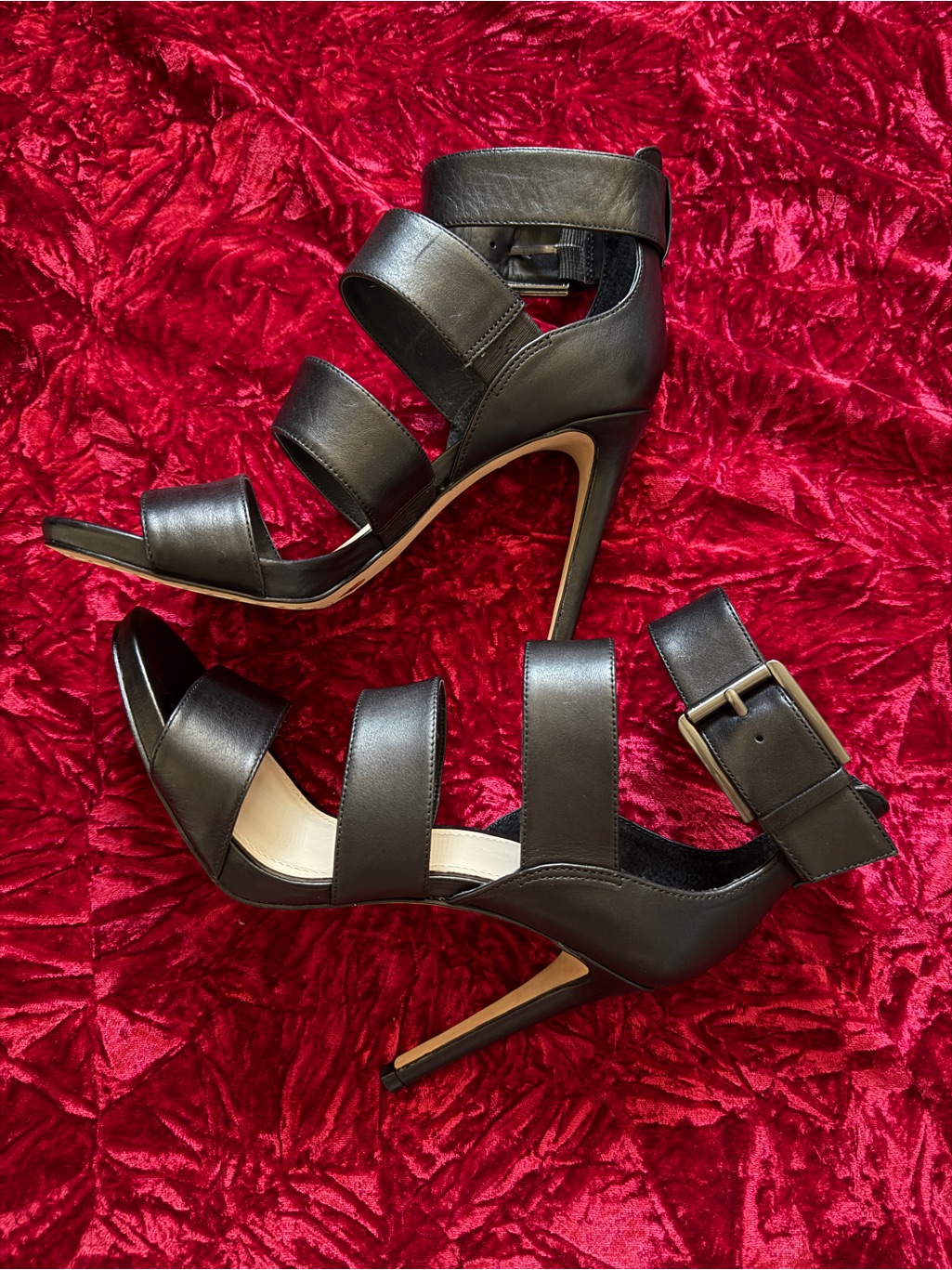 Vince Camuto Rittel Leather Stiletto Sandals With Ankle Buckle
